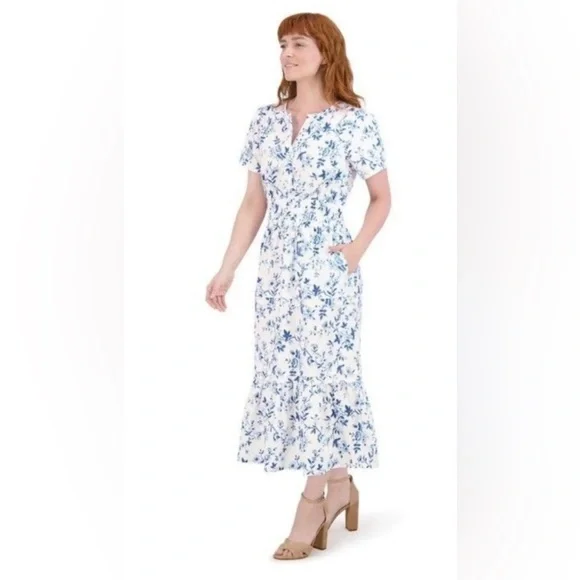 French Connection Blue and White Floral Maxi Dress - Picture 1 of 4